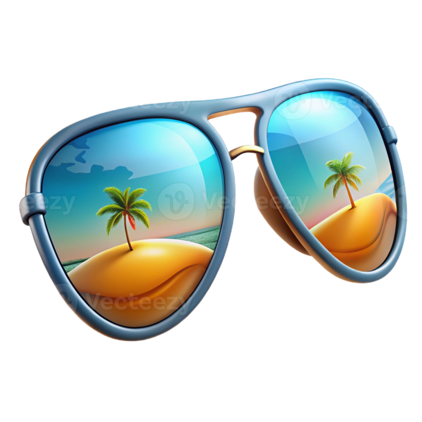 a pair of sunglasses with palm trees on the beach