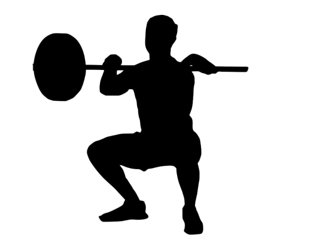 a silhouette of a man holding a barbell
