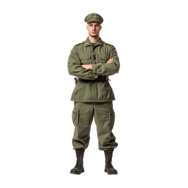 a man in military uniform standing with his arms crossed
