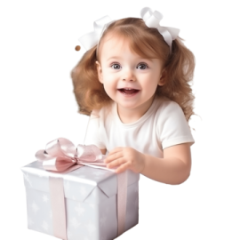 a little girl is holding a present box