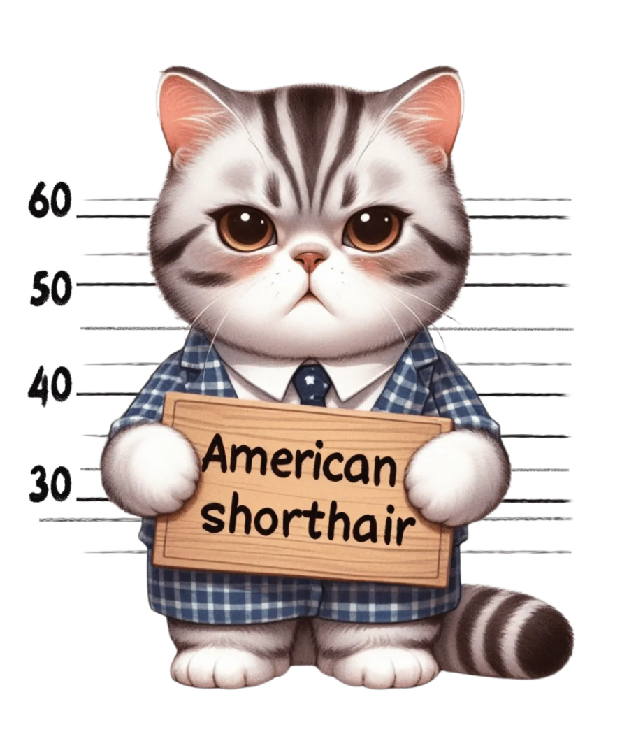 a cat holding a sign that says american shorthair