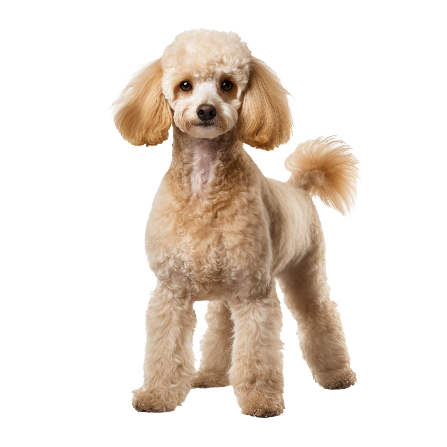 a small dog standing on a white surface