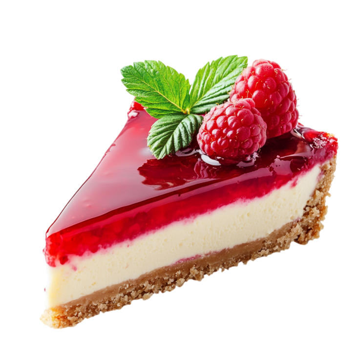 a piece of cheesecake with raspberries on top