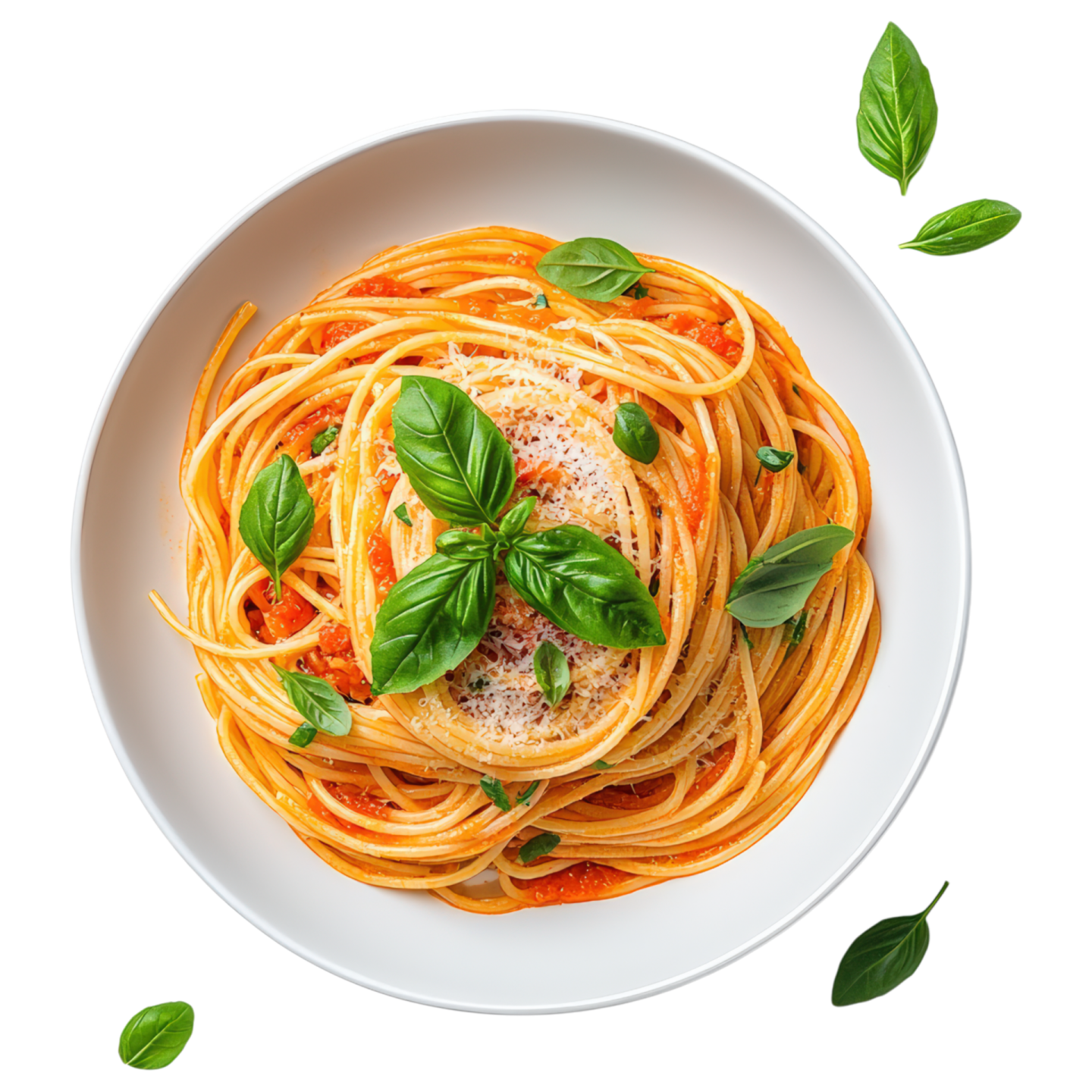 a plate of spaghetti with tomato sauce and basil