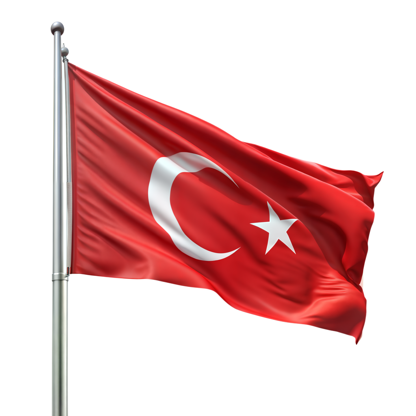 a red and white flag flying in the wind