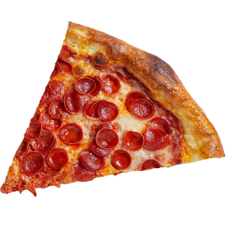 a slice of pizza on a white background