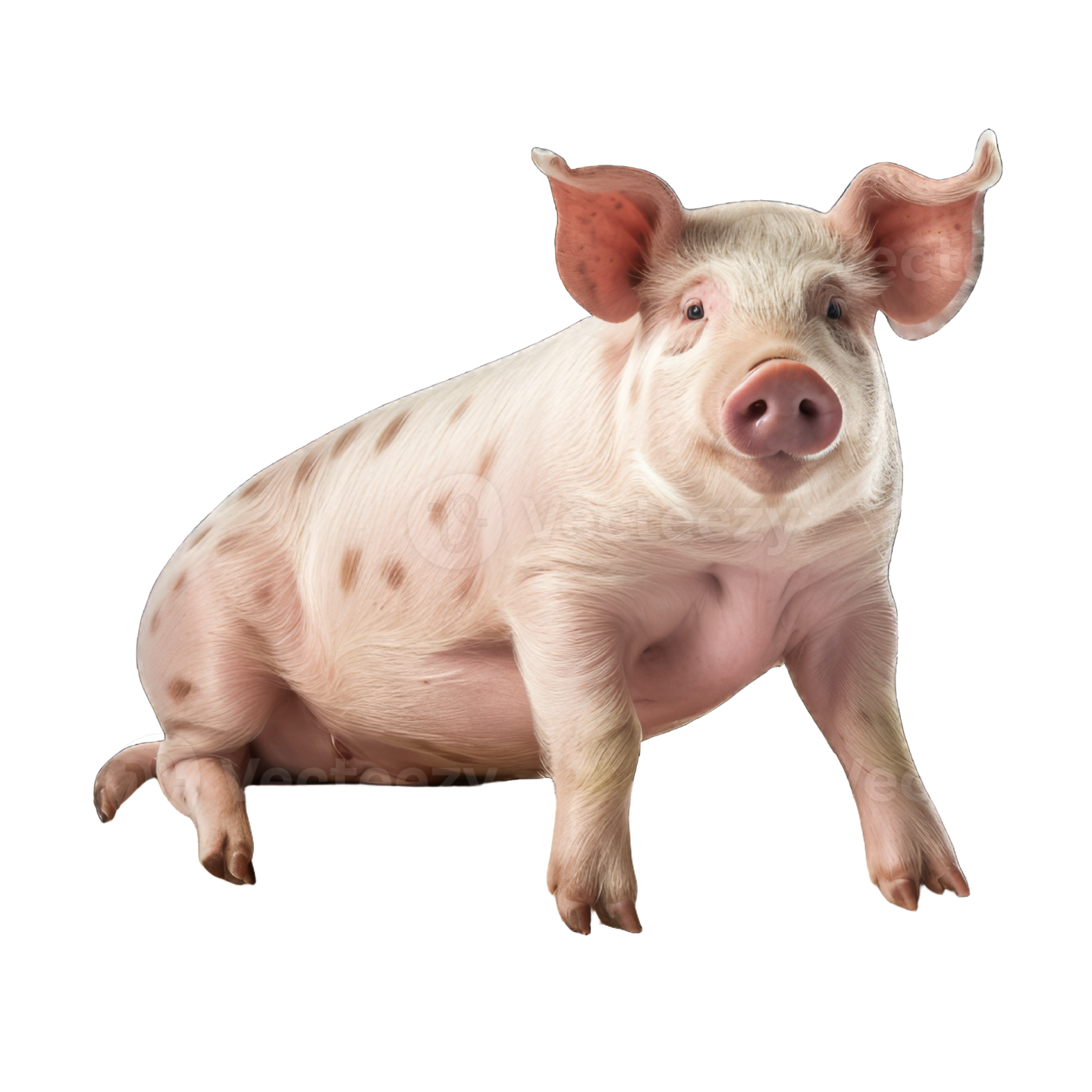 a small pig sitting on top of a wooden box