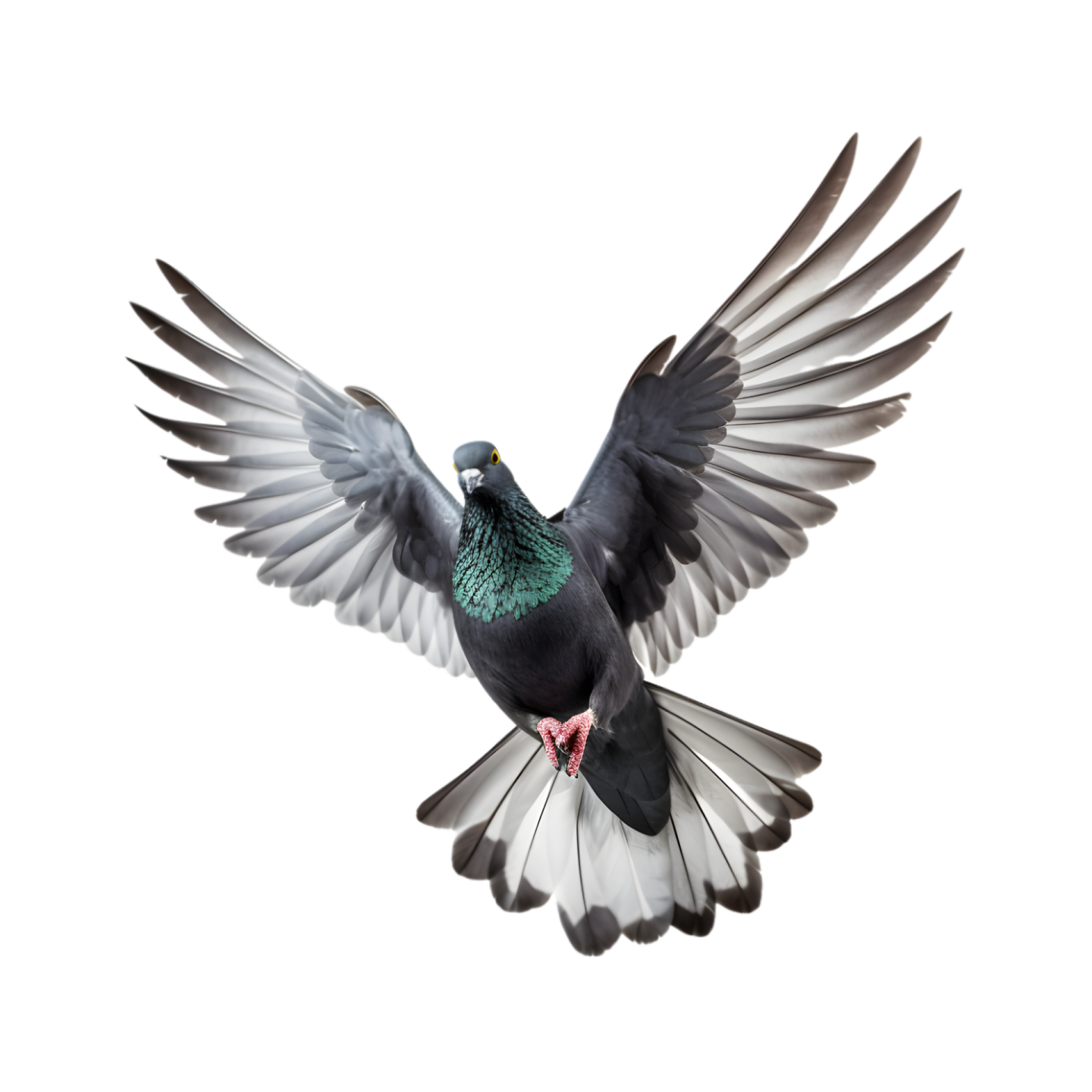 a black and white bird with its wings spread