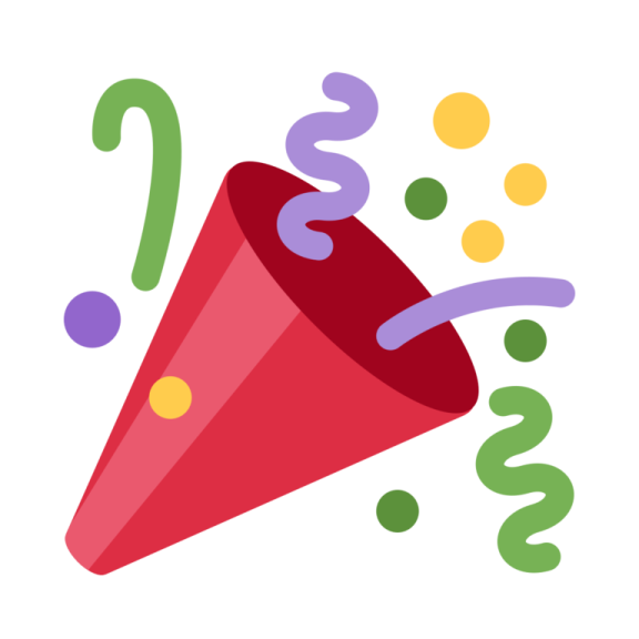 a red party hat with colorful streams coming out