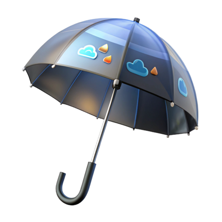a blue umbrella with stickers on it
