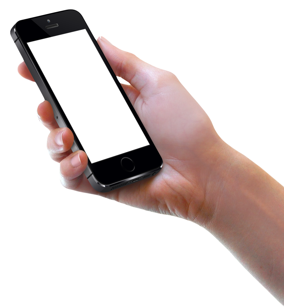 a hand holding an iphone with a blank screen
