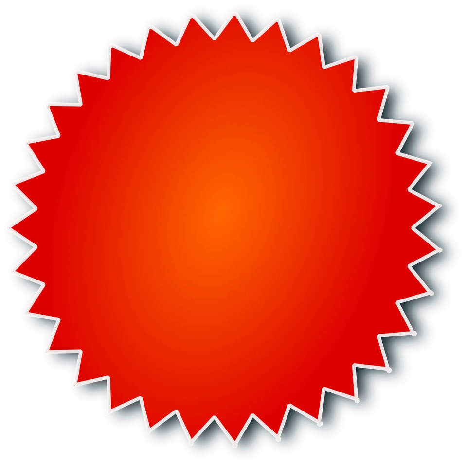 a red sticker on a white background