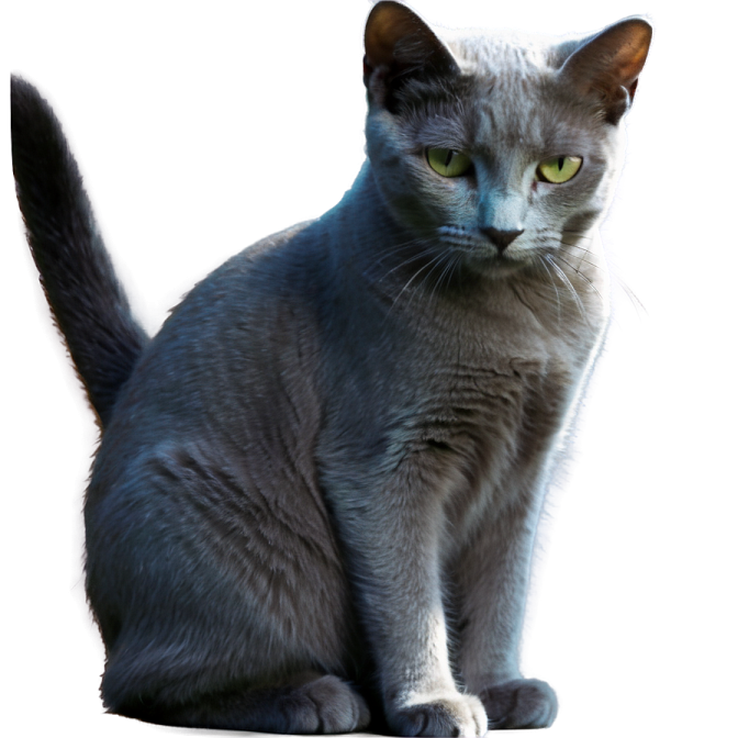 a gray cat sitting on a white surface