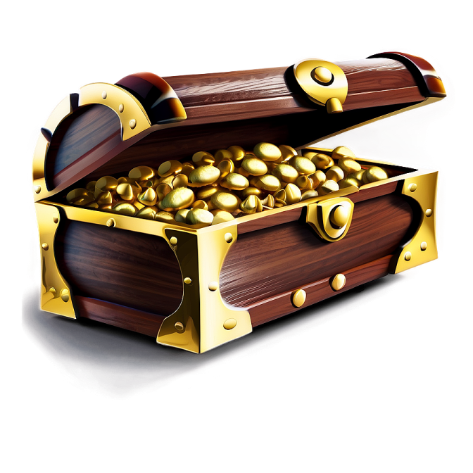 a wooden box filled with gold coins
