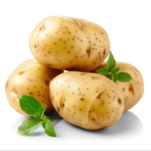 a pile of potatoes on a white background