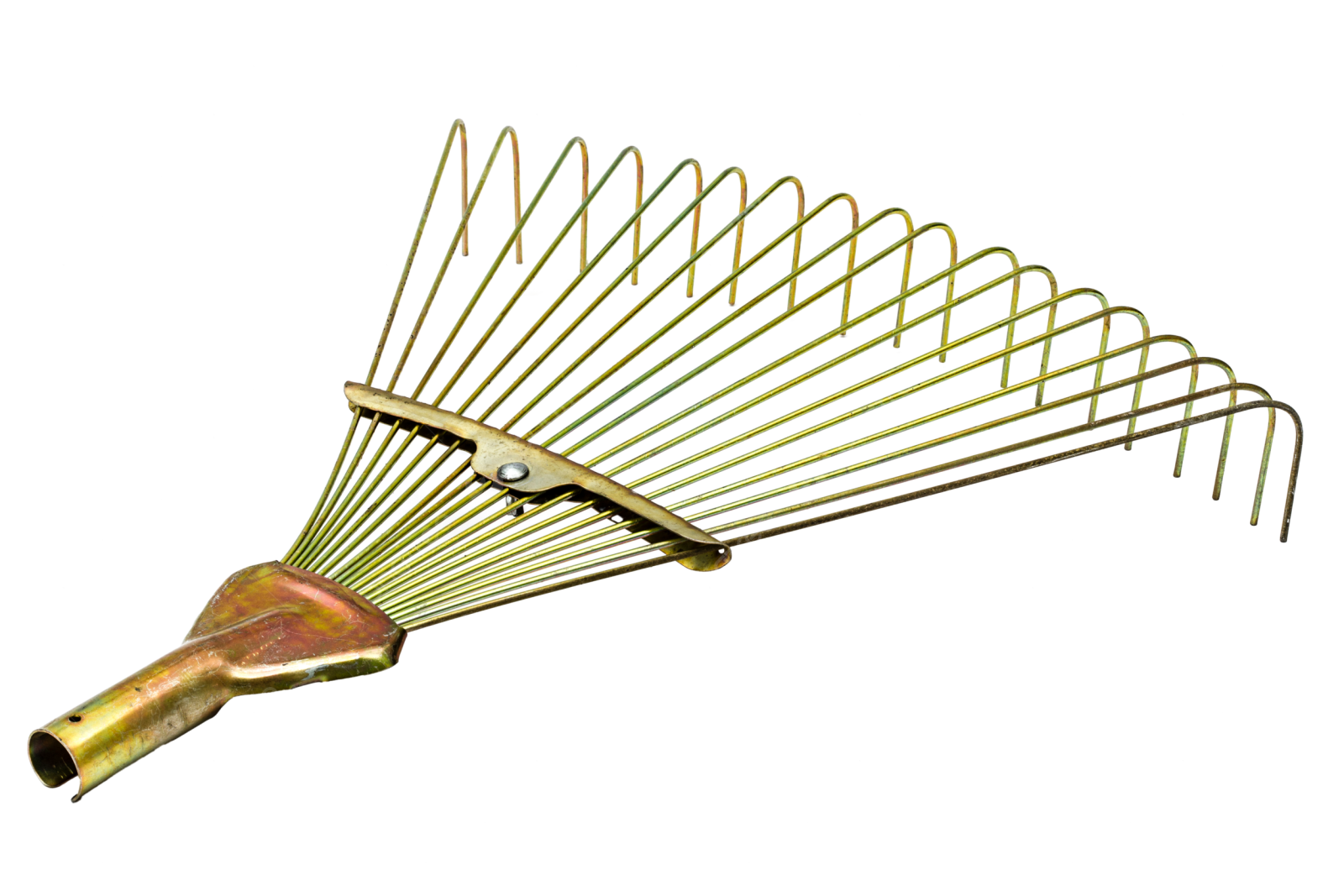 a metal rake with a long handle