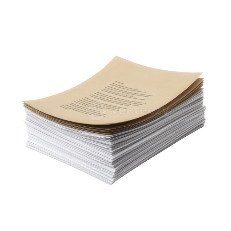 a stack of papers on a white background
