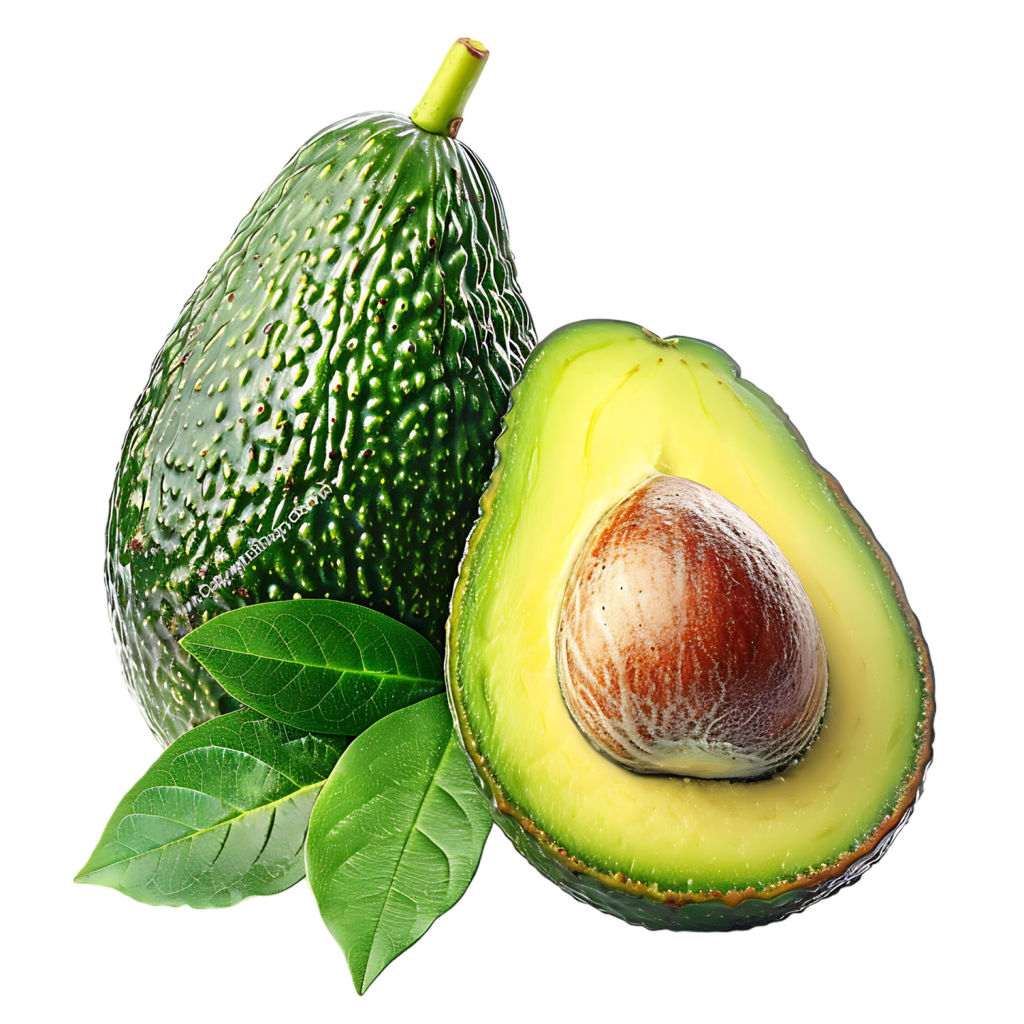 an avoca and a leaf on a white background