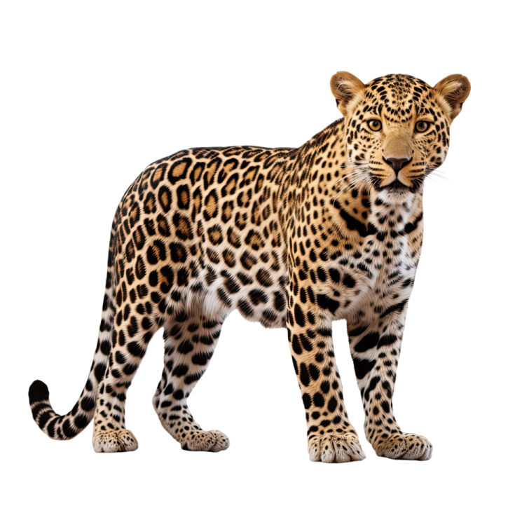 a leopard standing in front of a white background