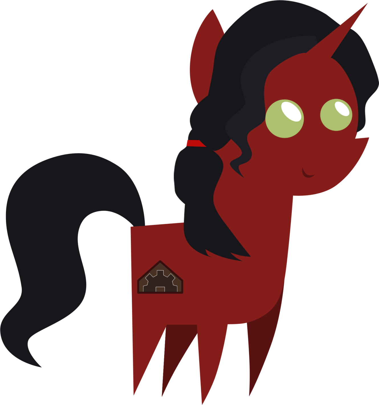 a red pony with black hair and green eyes
