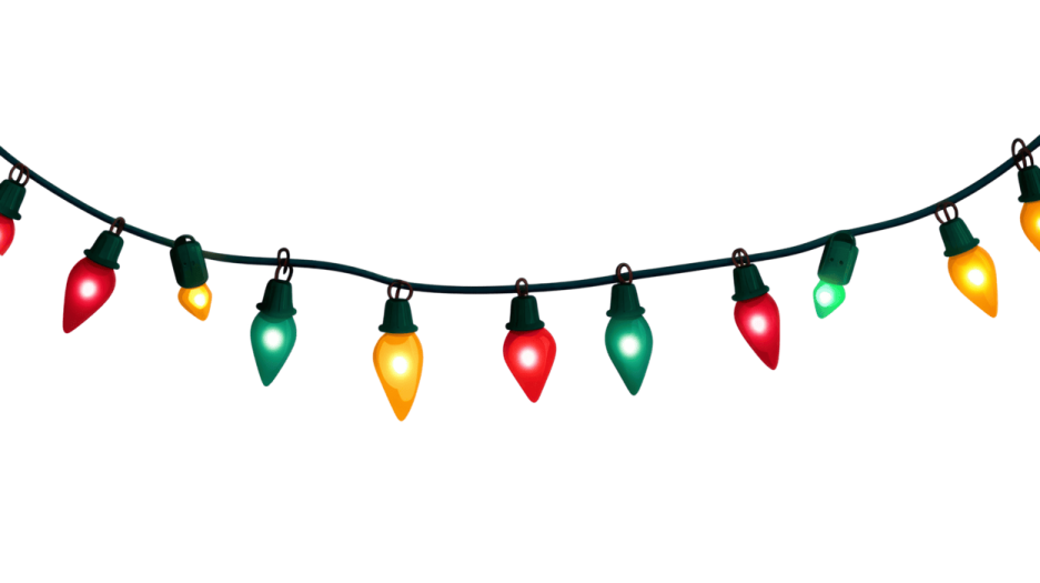 a string of christmas lights on a white background