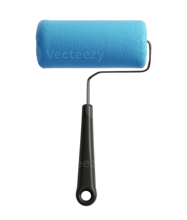 a blue paint roller on a white background