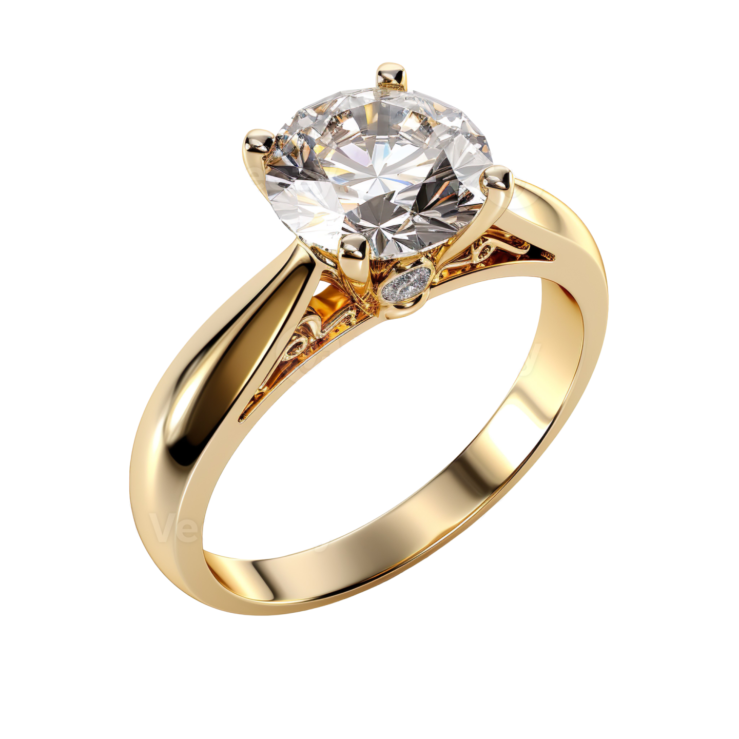 a yellow gold engagement ring with a round diamond