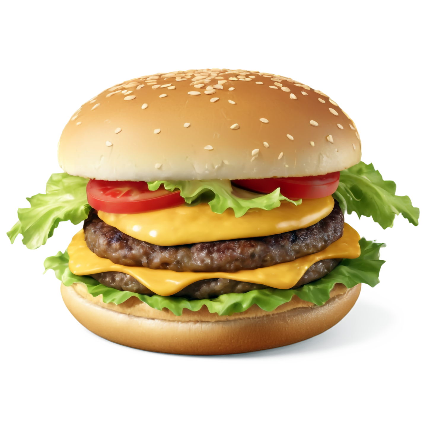 a hamburger with cheese, tomato and lete