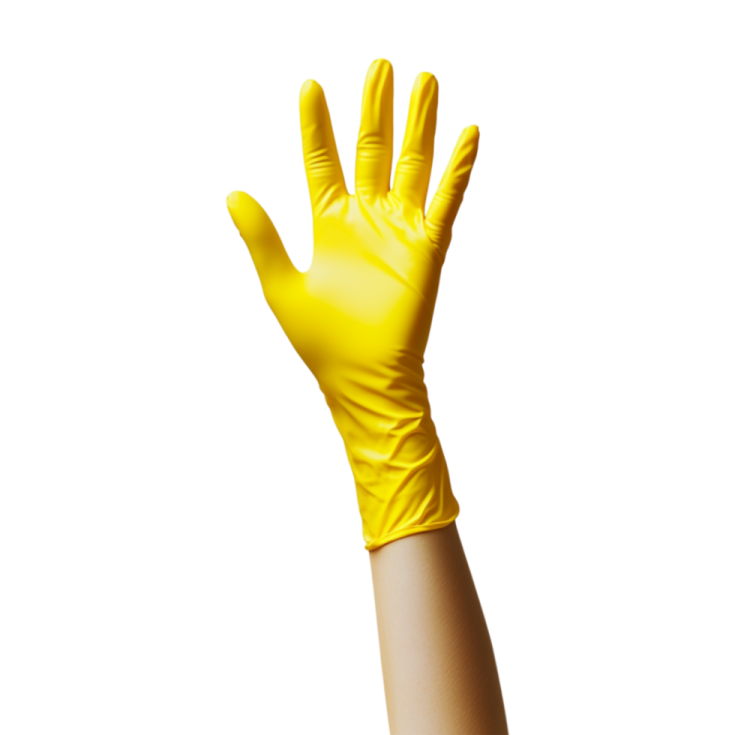 a pair of yellow gloves on a white background