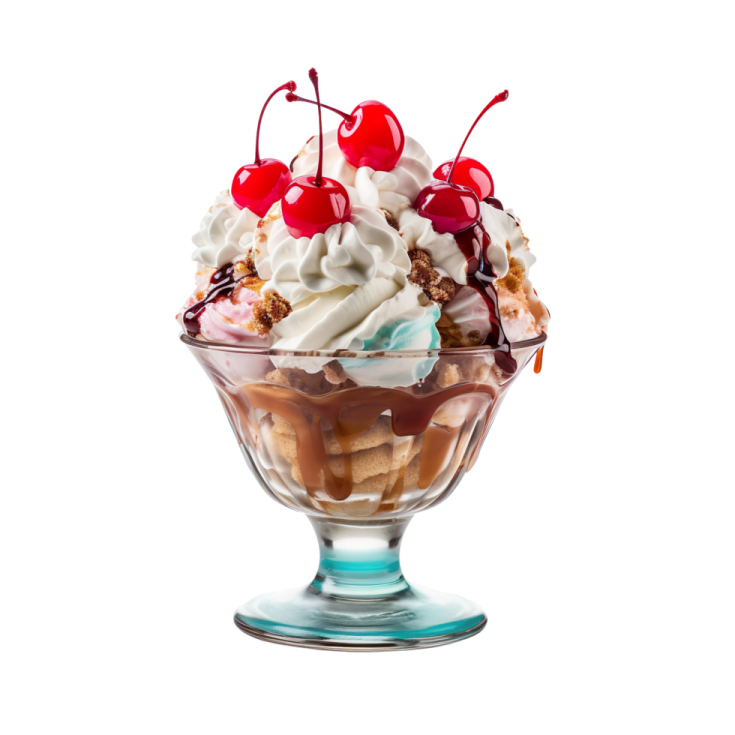 an ice cream sundae with a cherry on top