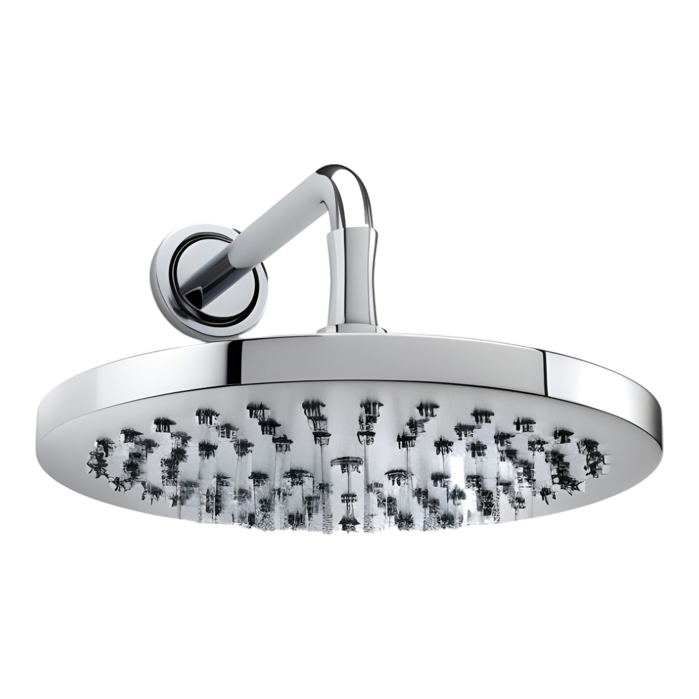 a chrome finish shower head with therm