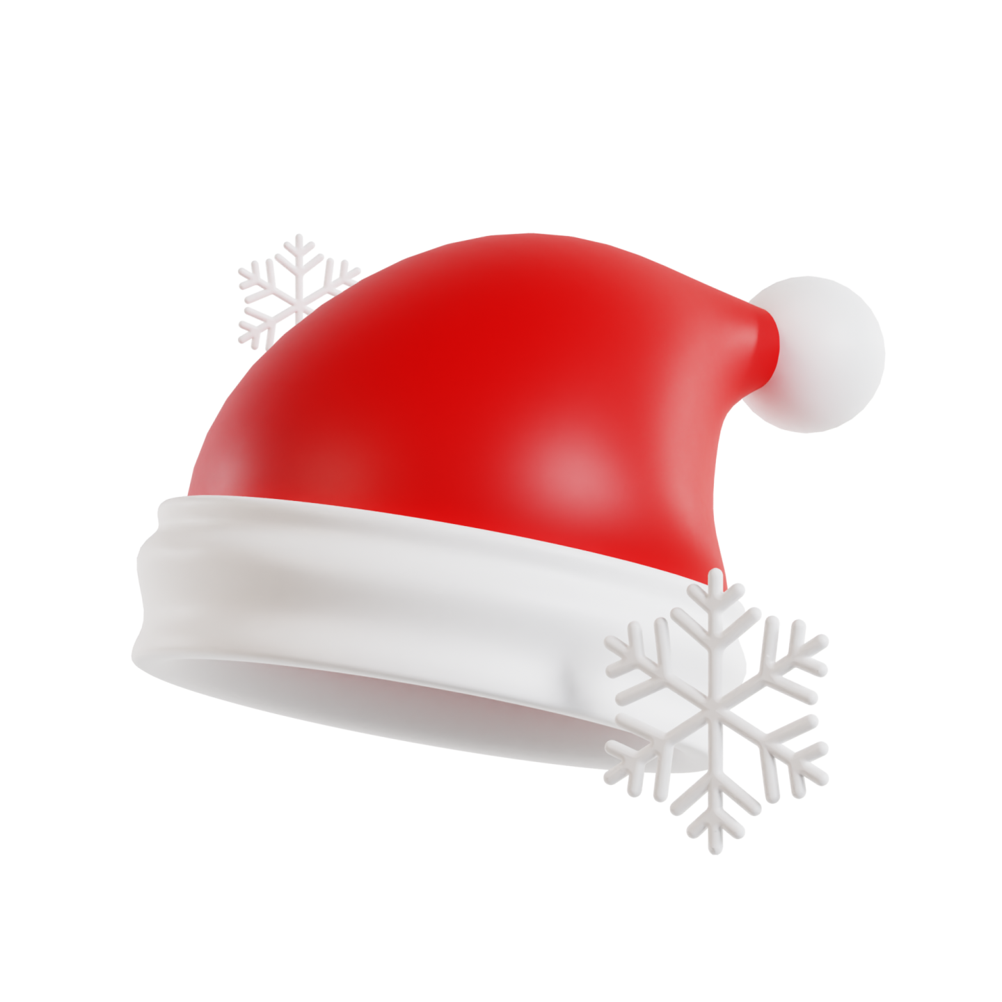 a red santa hat with snow flakes