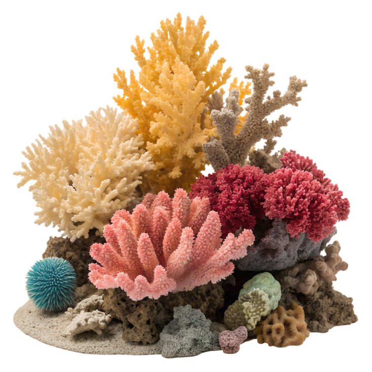 a bunch of corals on a white background