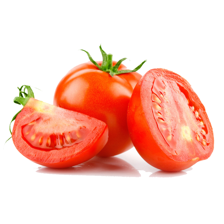 a tomato cut in half on a white background