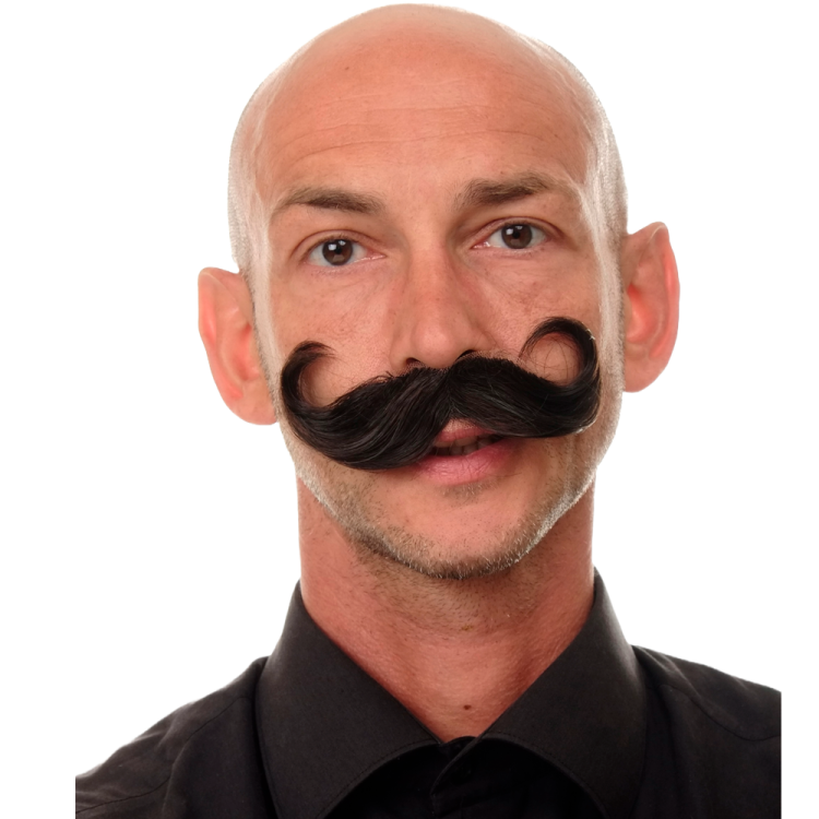a man with a mustache on his face