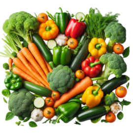 a pile of vegetables on a white background