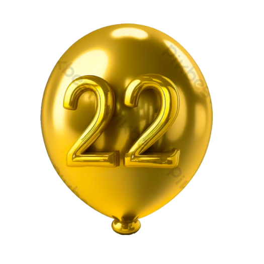 a gold balloon with the number 22 on it