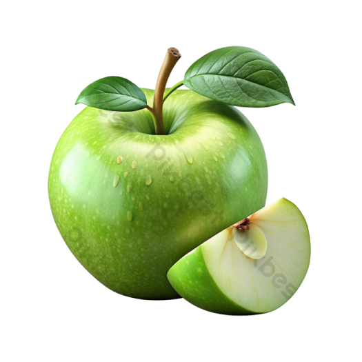 a green apple with a slice cut in half