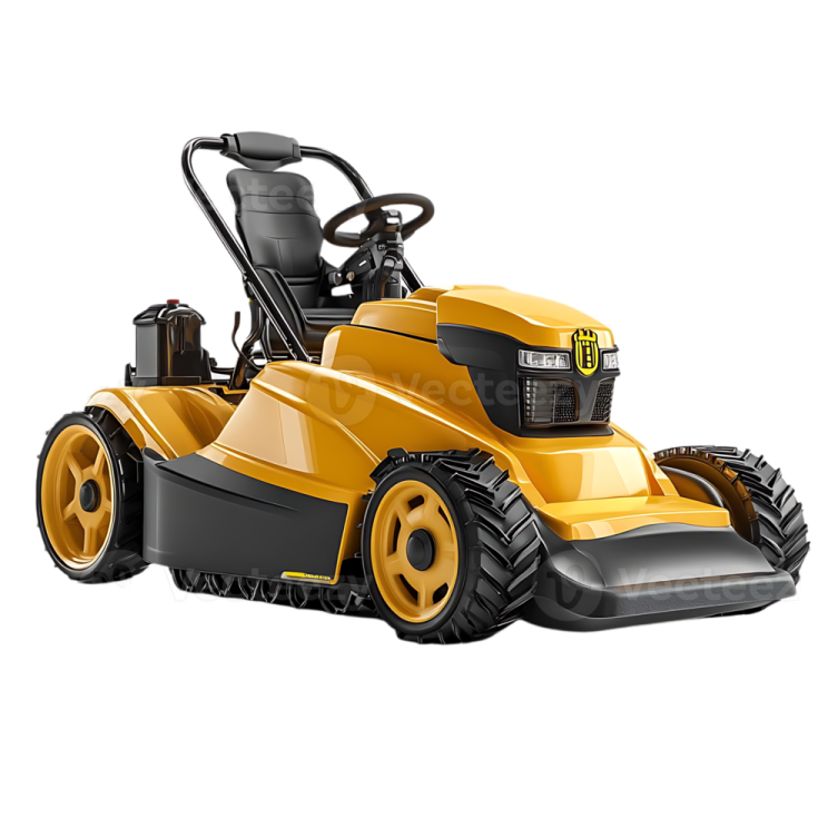 a yellow lawn mower on a white background