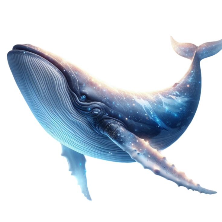 a whale in the ocean with stars on its back