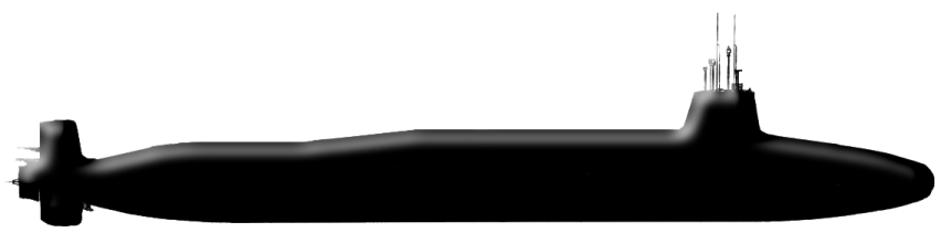 a black submarine on a white background