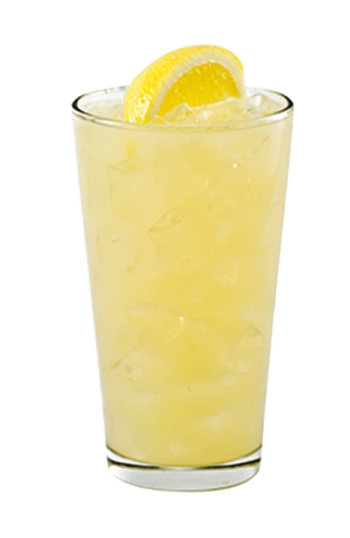 a glass filled with ice and a lemon slice