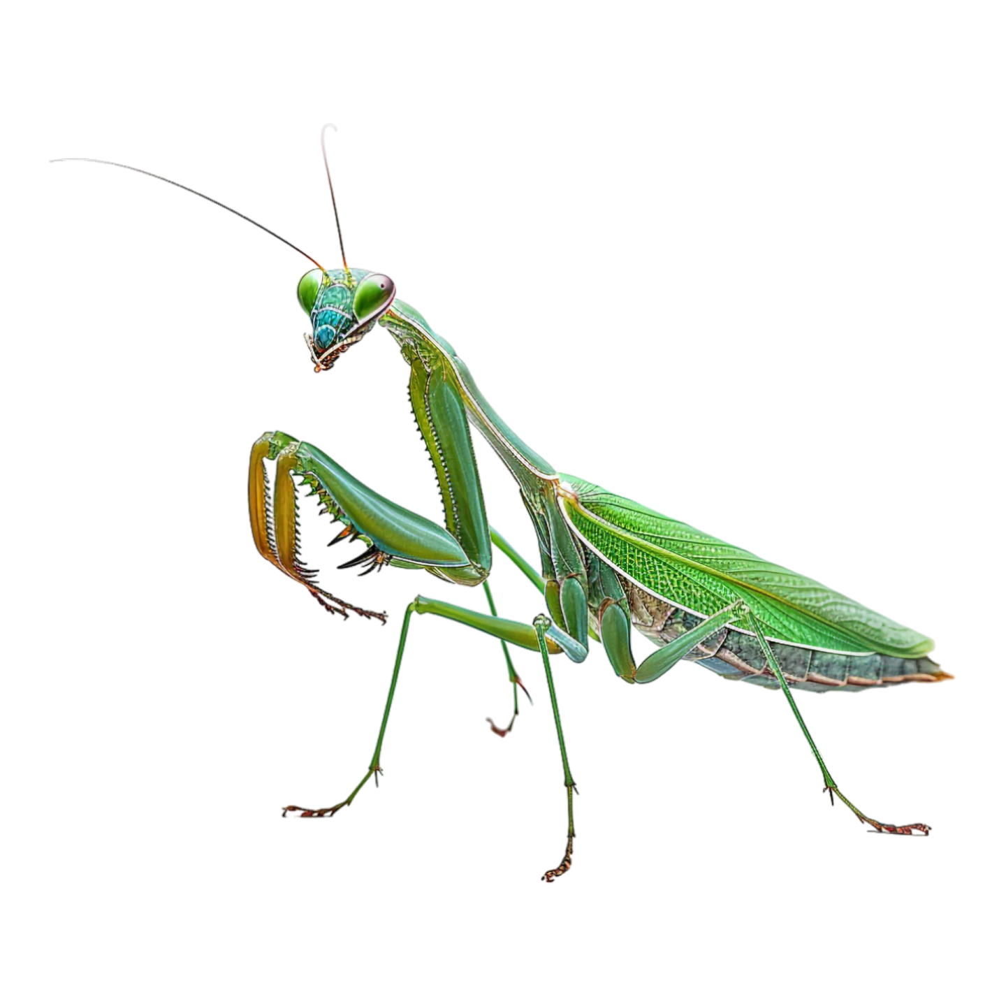 a praying mantis on a white background