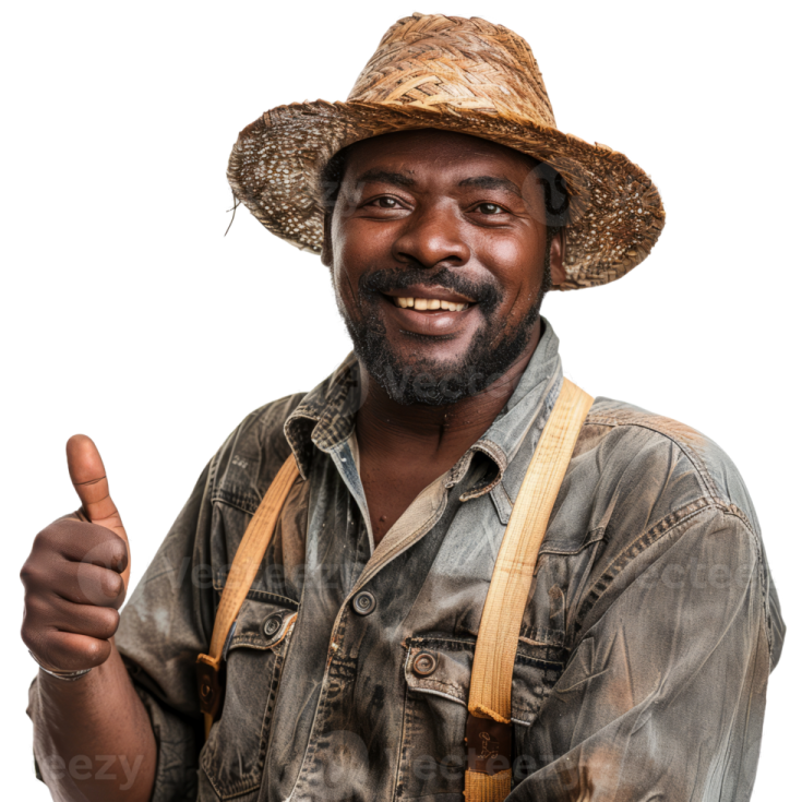 a man with a hat and suspends giving a thumbs