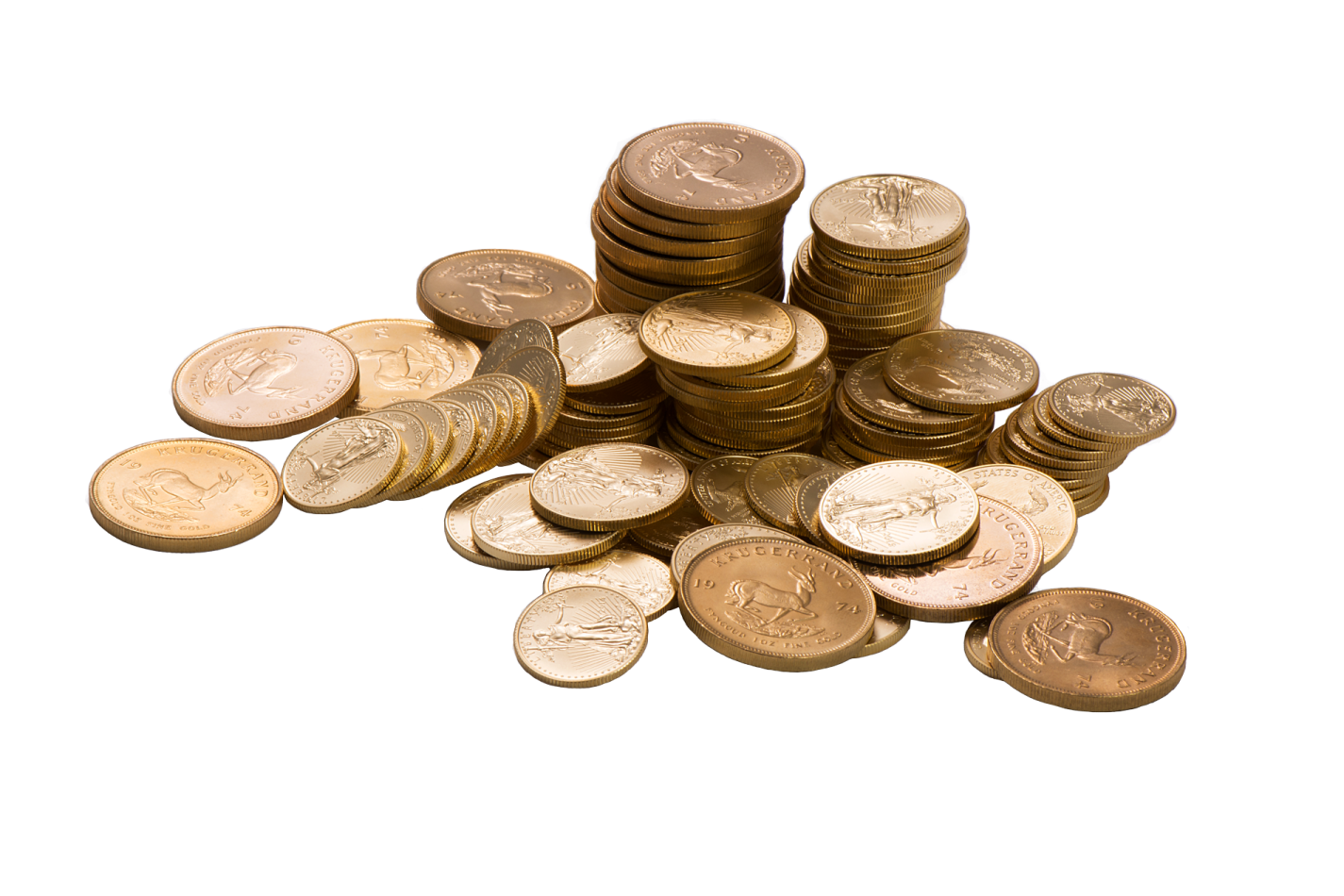 a pile of coins on a white background