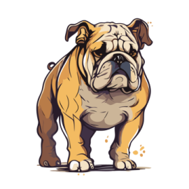 a bulldog standing in front of a white background