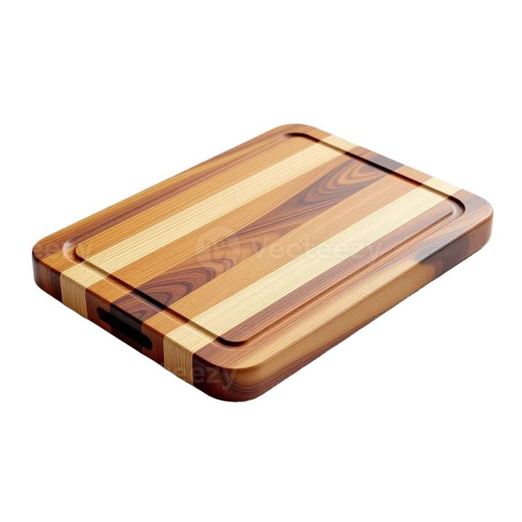 a wooden cutting board on a white background