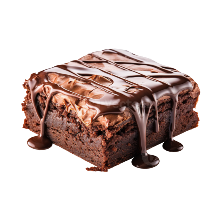 a piece of chocolate brownie on a white background