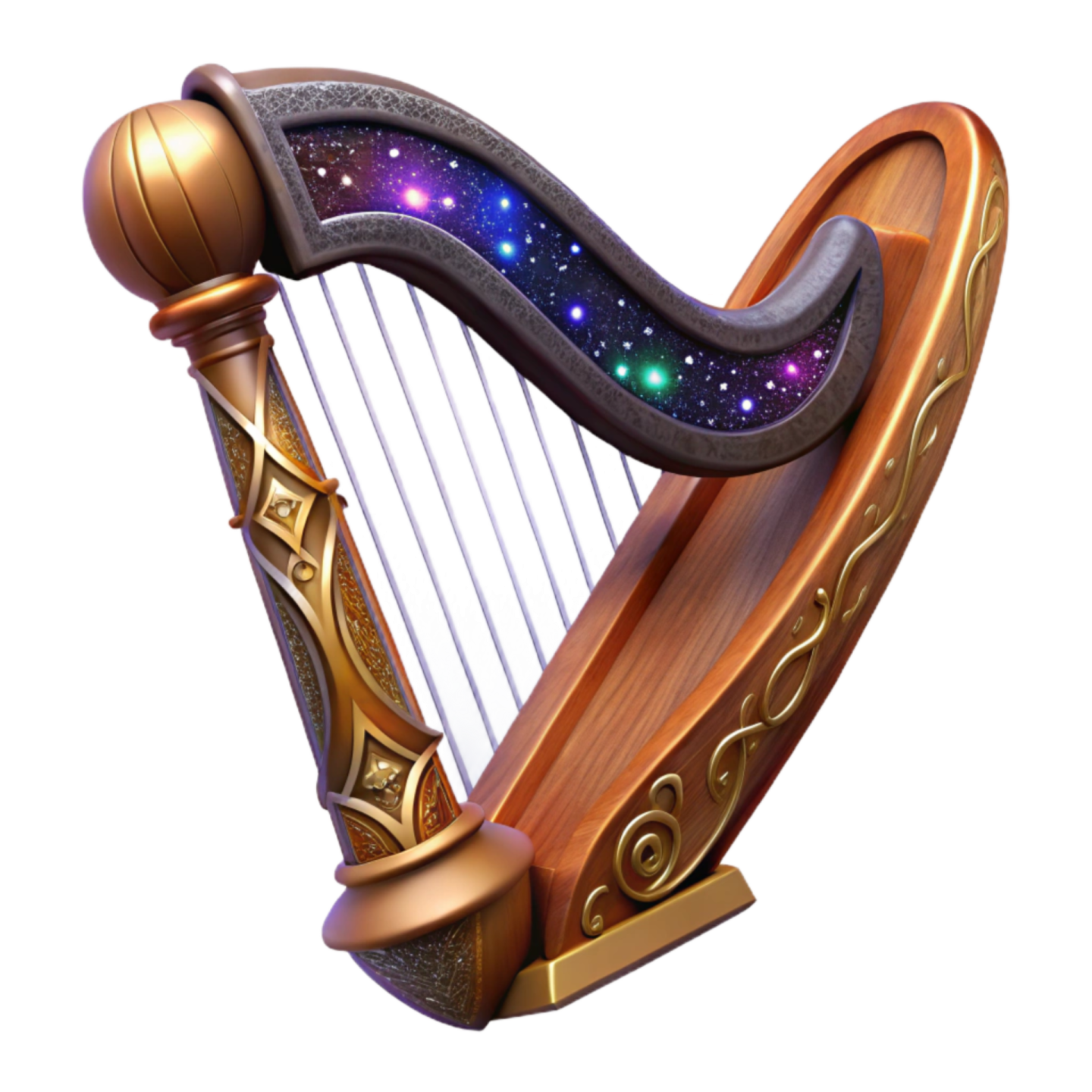a harp with stars in the background