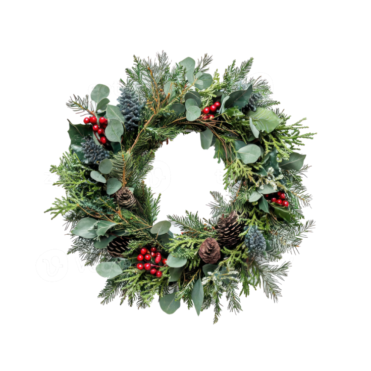 a christmas wreath on a white background
